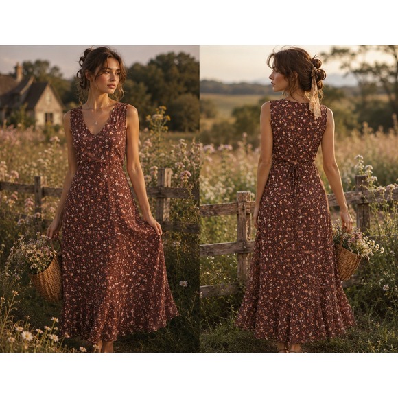 April Cornell Dresses & Skirts - VTG April Cornell Brown Floral Tulip Rayon Maxi Dress SzL Romantic Cottage